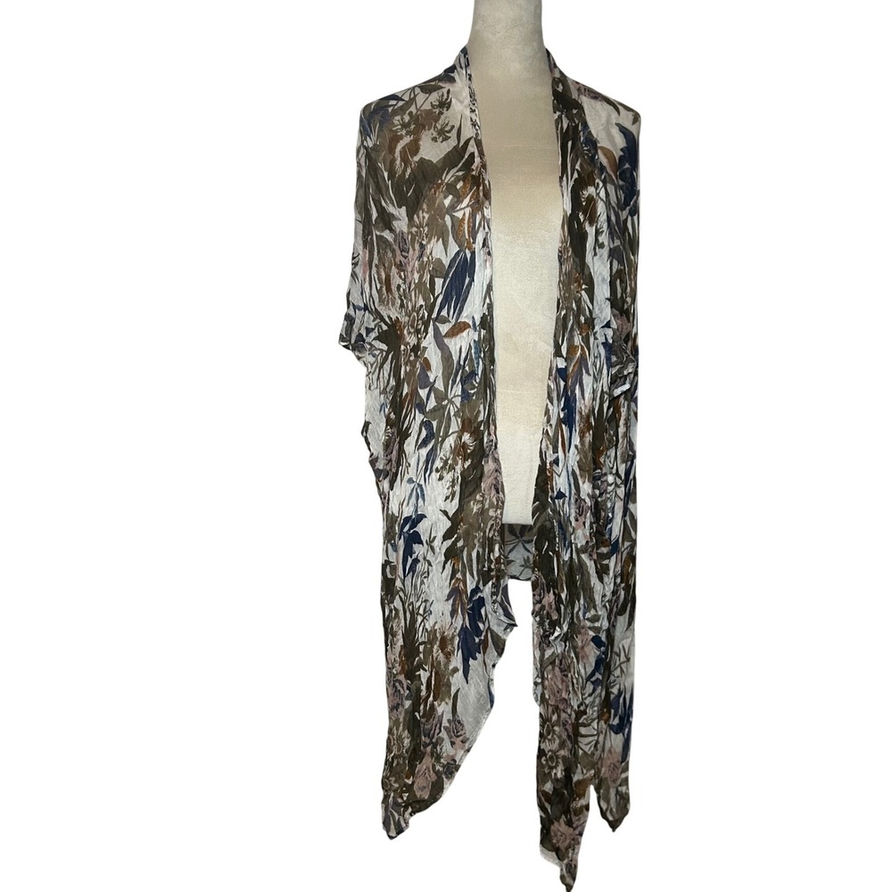 Vivante by VSA Floral Kimono Wrap Cardigan Earth Tone One Size Viscose Modal